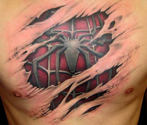 spiderman chest tattoo