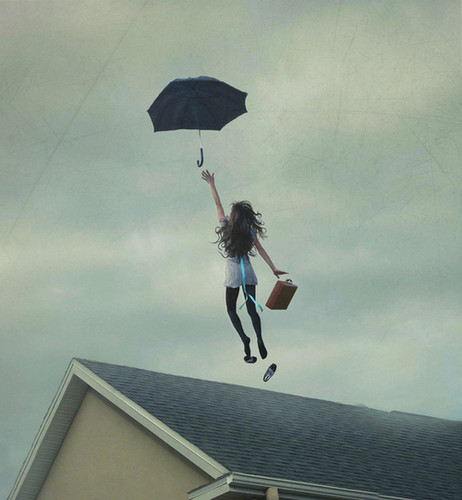 cool girl jump roof umbrella flying 3b27