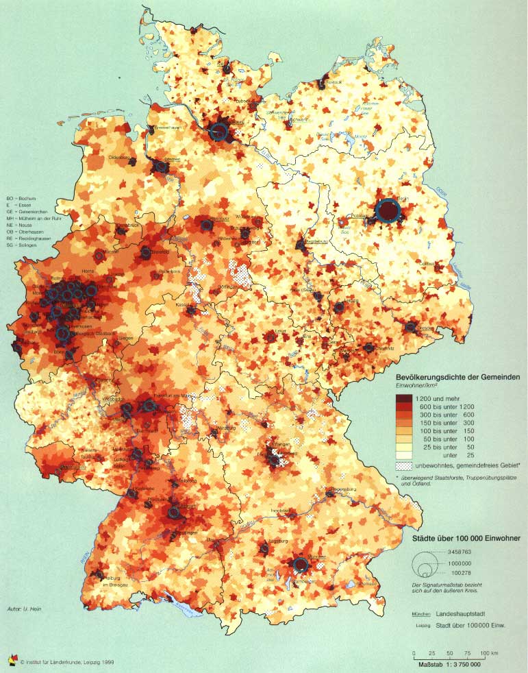 Deutschlandkarte Bevoelkerungsdichte kle