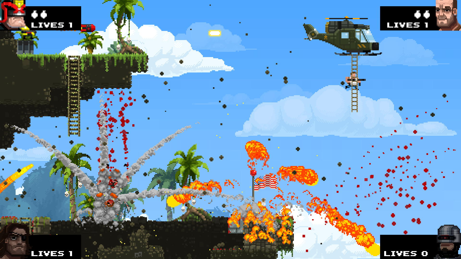 Broforce on the helicopter