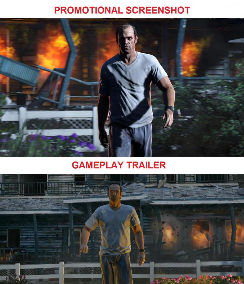 gta v promotional vs gameplay comparison