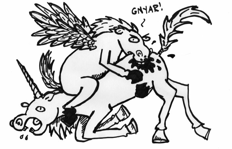 Unicorn vs Pegasus by TheKirby