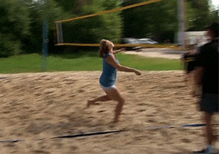 beach volleyball funny girl drops on kne