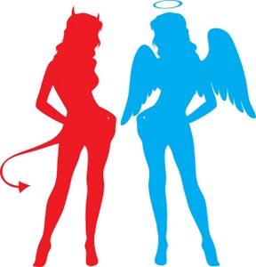 silhouette of a sexy devil and angel wom