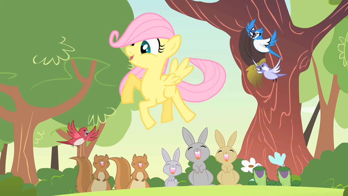 Filly Fluttershy with woodland creatures