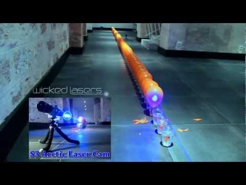 Youtube: S3 Spyder III Arctic - Wicked Lasers - 100 Laser Balloon Popping Dominoes