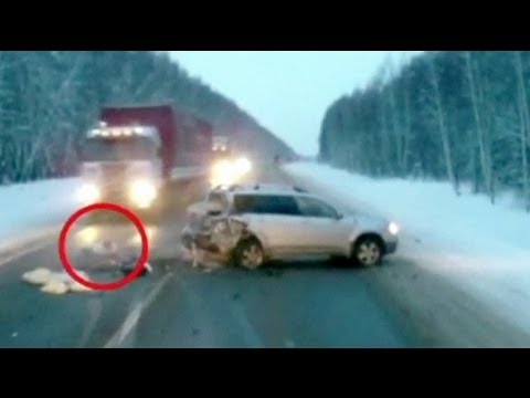 Youtube: Russia: baby eludes death in car crash