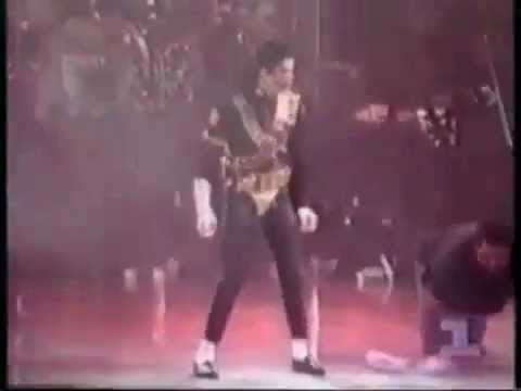 Youtube: Michael Jackson sliding and dancing on a wet stage.