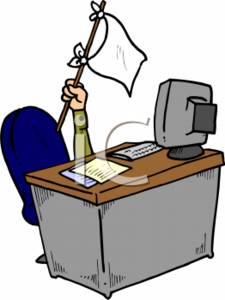 /dateien/uh60207,1268597482,0511-0702-0211-2545 Businessman Waving a White Flag Behind His Desk clipart image