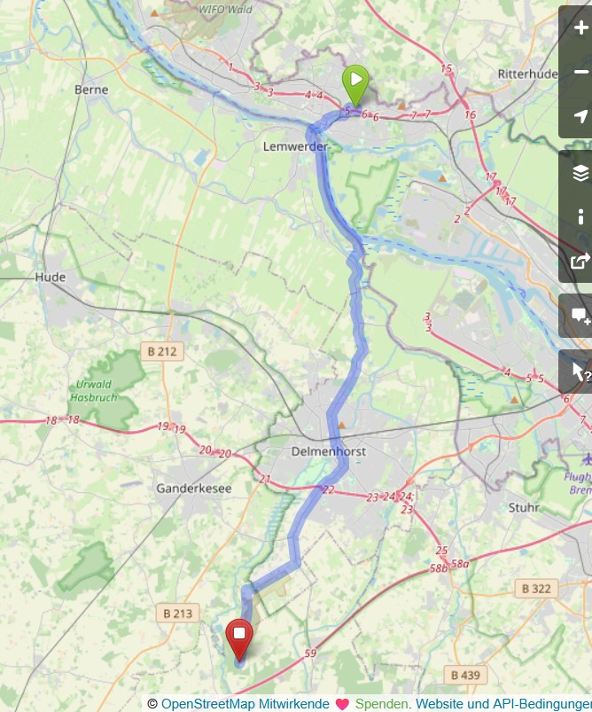 Fahrrad Route von Schnebeck Vegesack zum