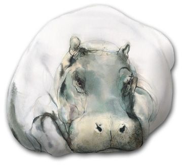 Sad watercolor lying hippo tattoo design