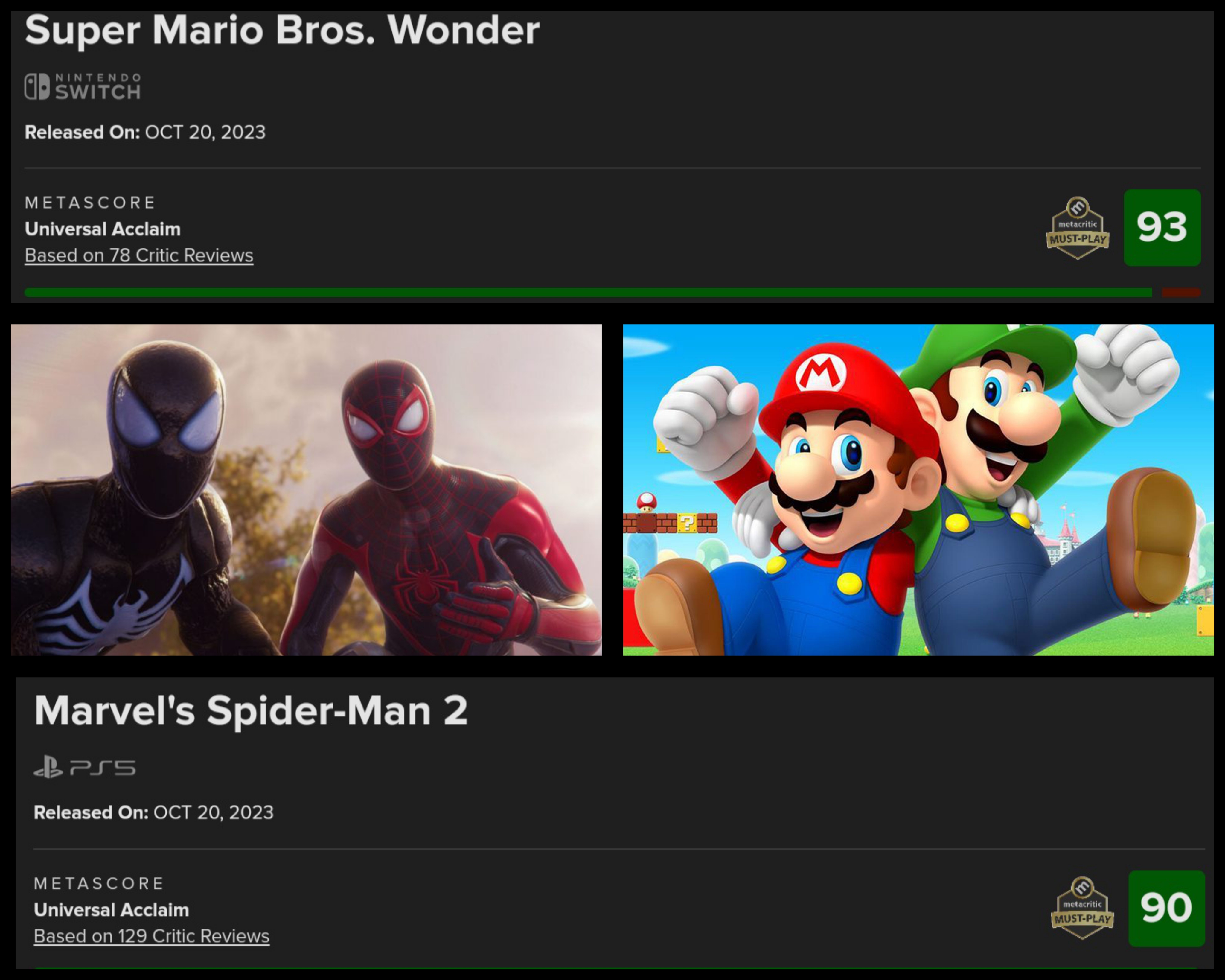 Super Mario Bros. Wonder Achieves High Metacritic Score, More Than Marvel's  Spider-Man 2, and MORE
