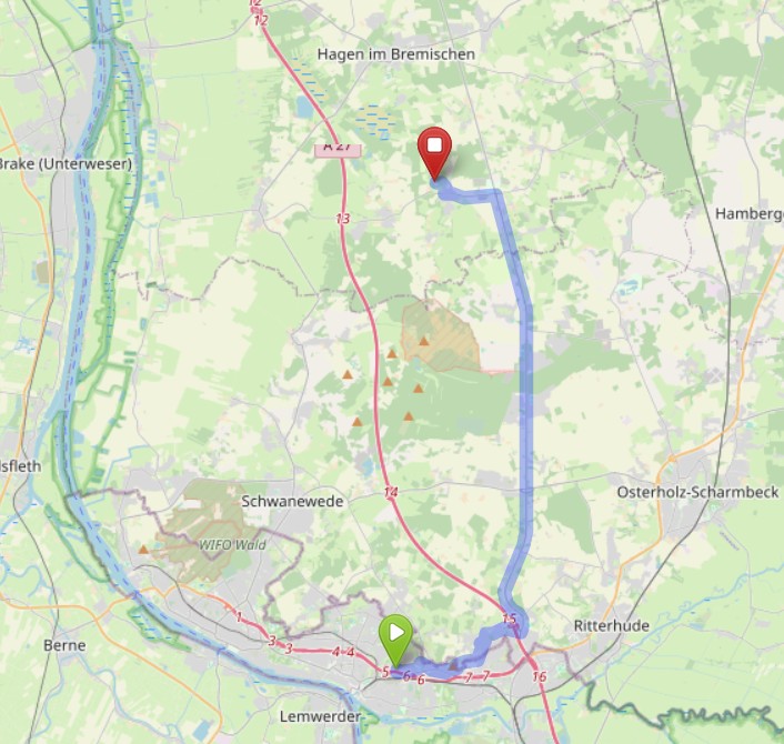 Fahrrad Route von Schnebeck Vegesack zum