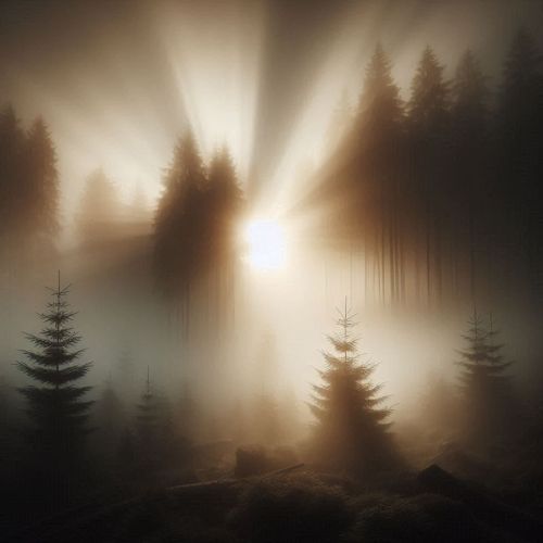 dichter nebel und ein sonnenstrahl der d