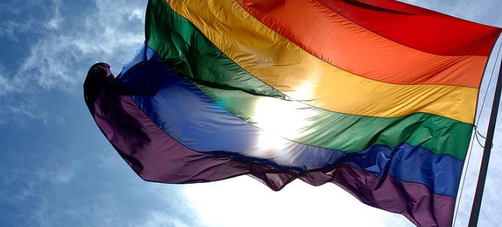 800px rainbow flag and blue skies