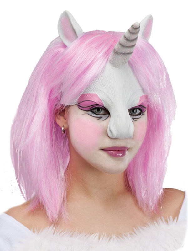 einhorn halbmaske mit peruecke weiss ros