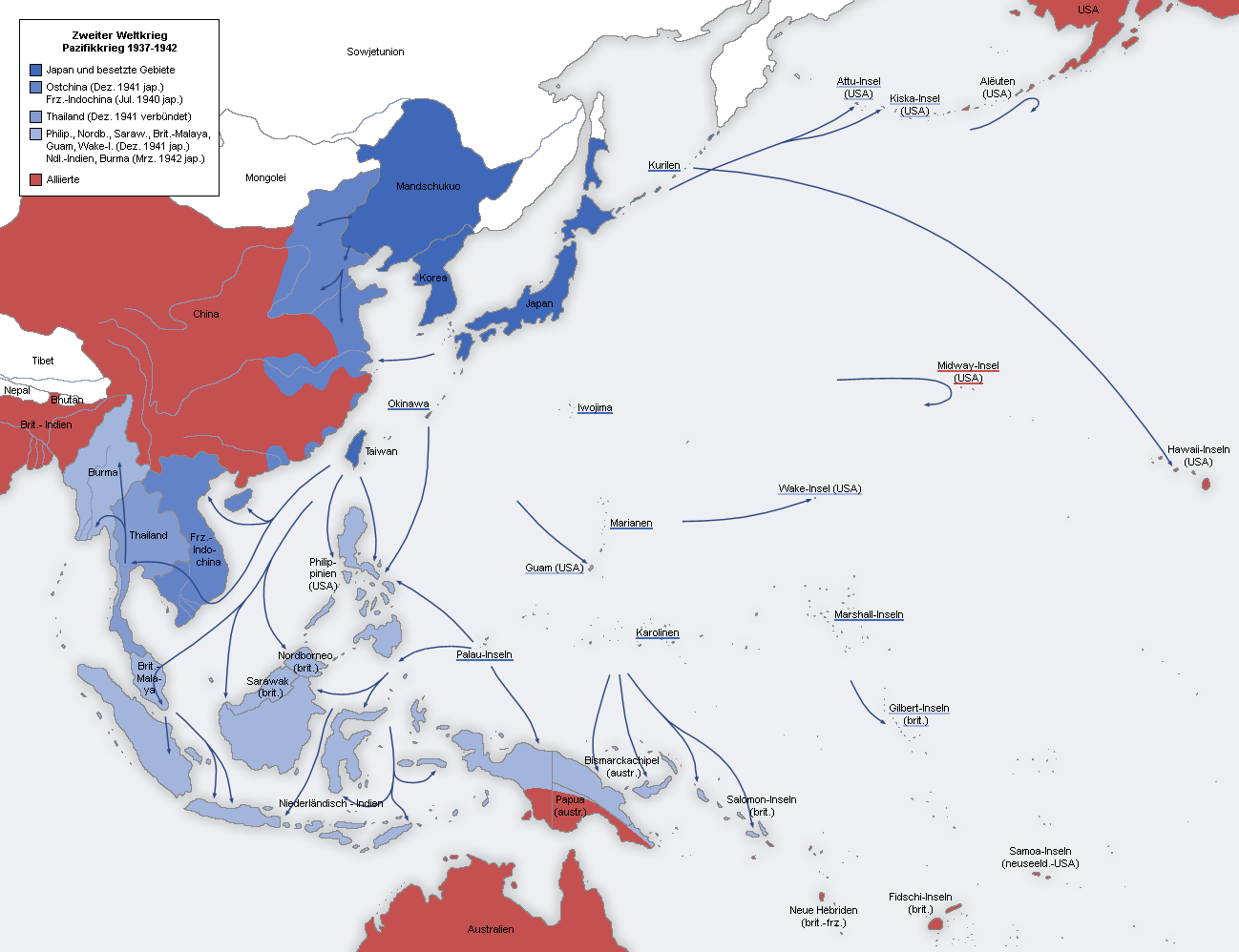 Second world war asia 1937-1942 map de