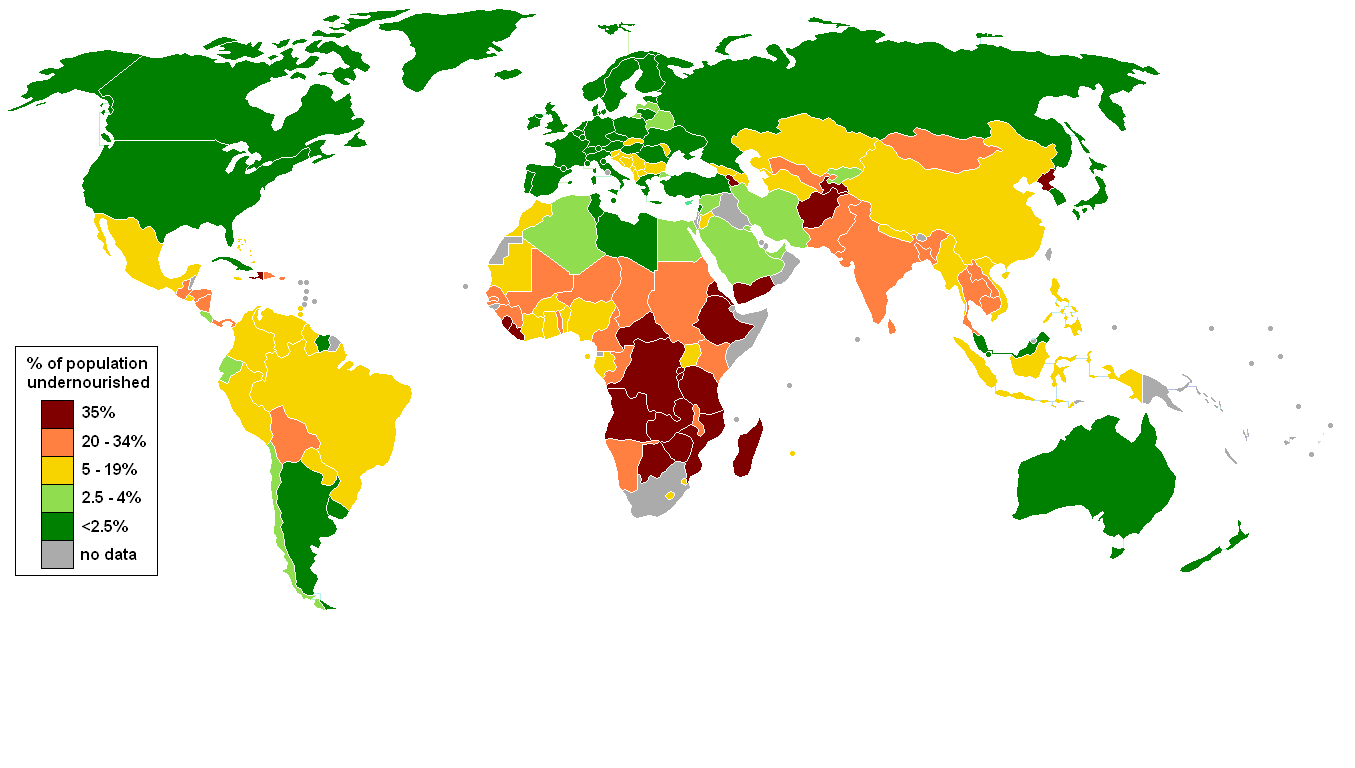 Percentage population undernourished wor
