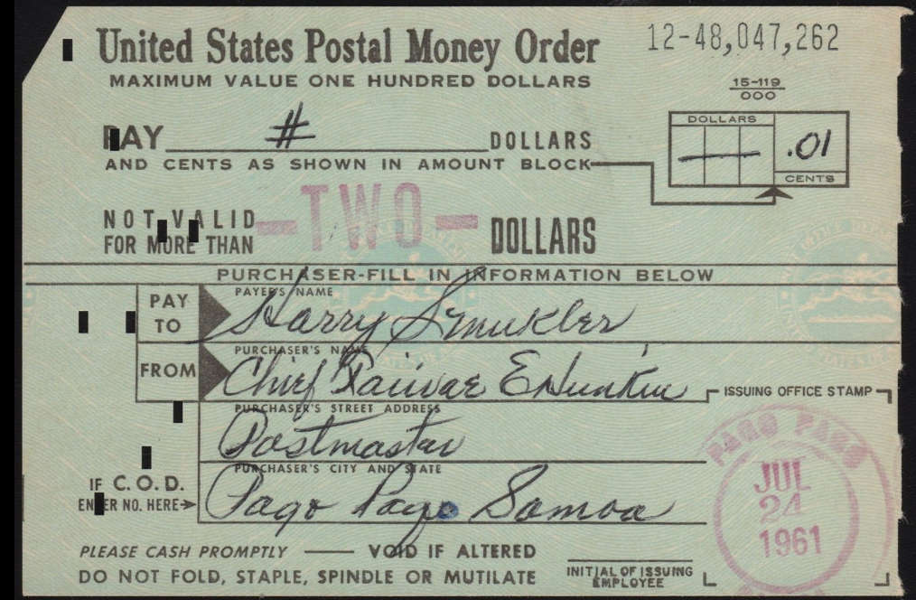 1961 US Postal Money Order