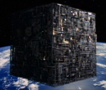 Borg cube ship over earth