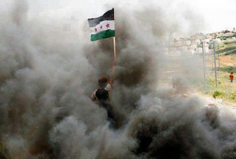 syria flag flag in smoke