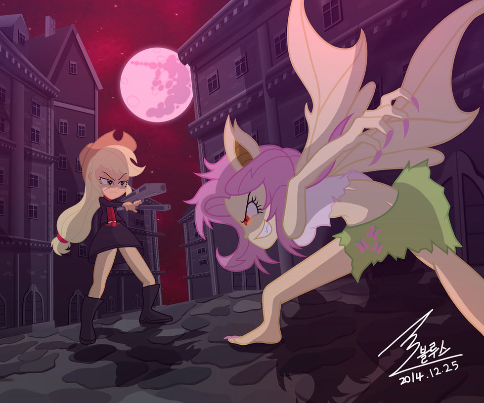 mlp apple jack vs flutter bat by 0bluse-