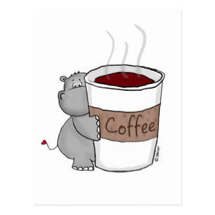 hippo with coffee postcard-r07435aa8f4c2