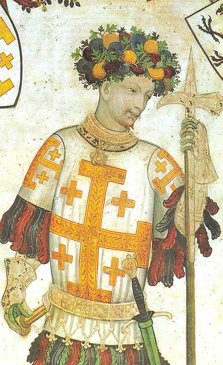 Godfrey of Bouillon2C holding a pollaxe.