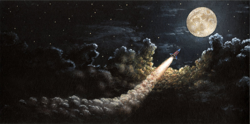 fly me to the moon acrylic painting by z