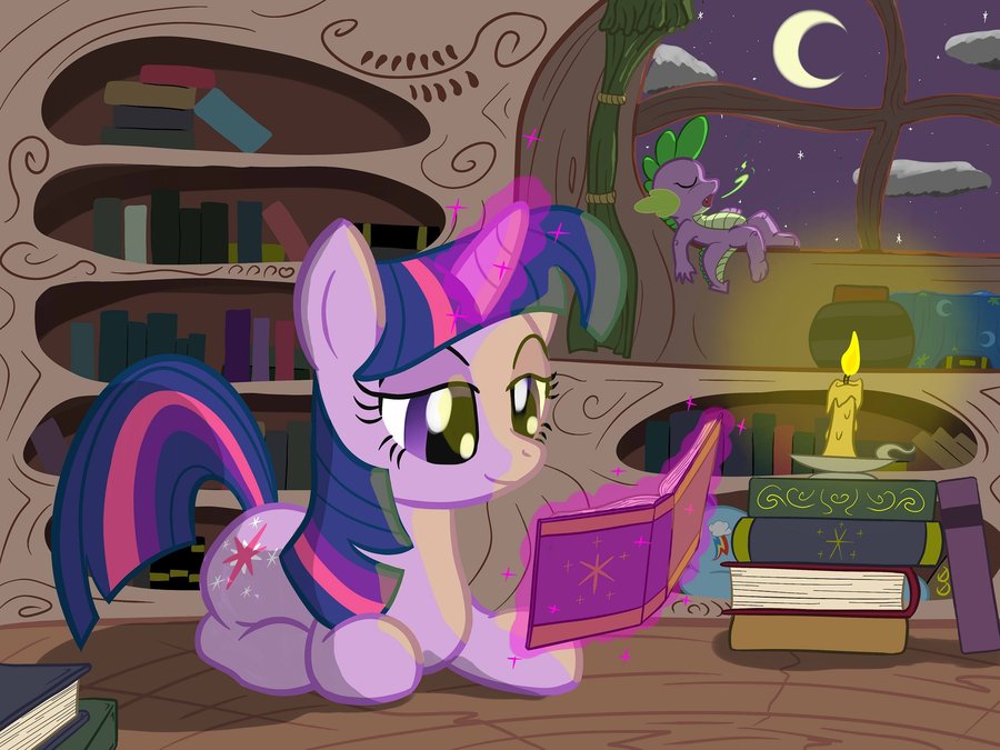 mlp   twilight library night reading by 