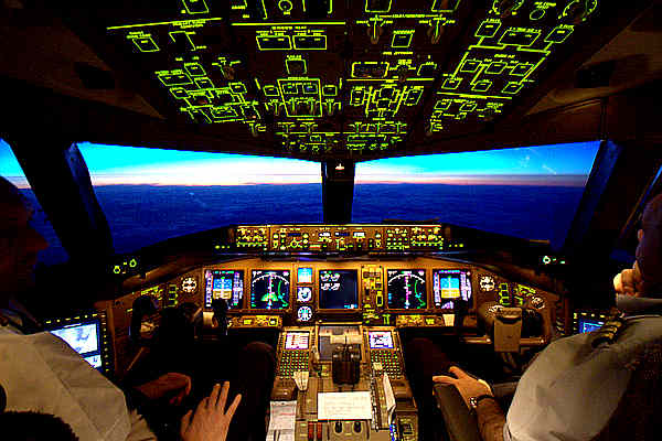 Boeing 777 cockpit inflight