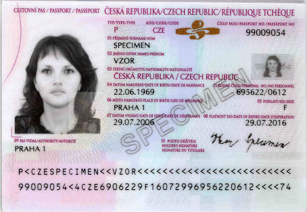 Czech passport 2006 MRZ data