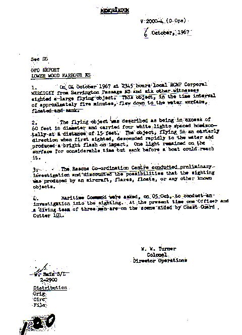 Shag UFO report--Turner-Bain-10-6-67