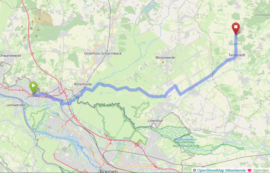 Fahrrad Route von Schnebeck Vegesack zum