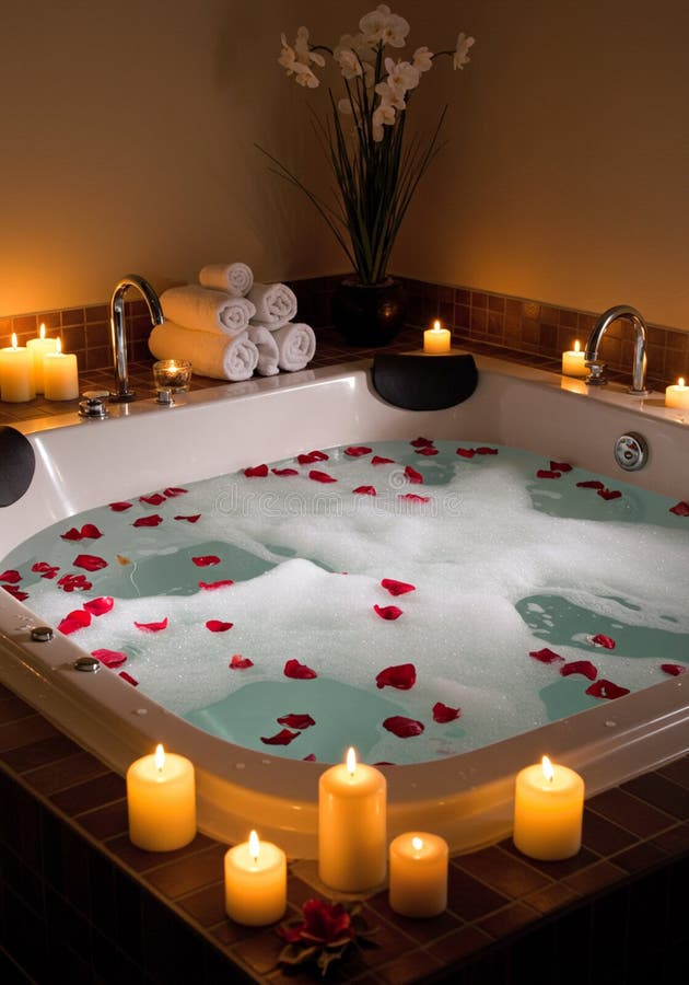 romantisches-spa-bad-rosenbltter-und-ker