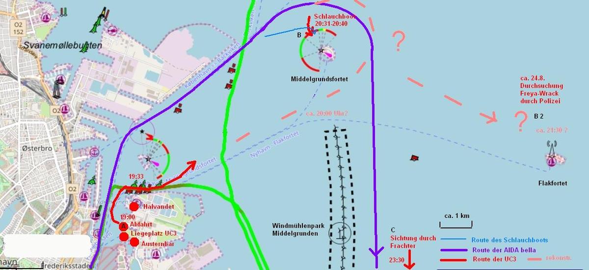 Kurs der UC3 Sichtungen vor 21 30 h