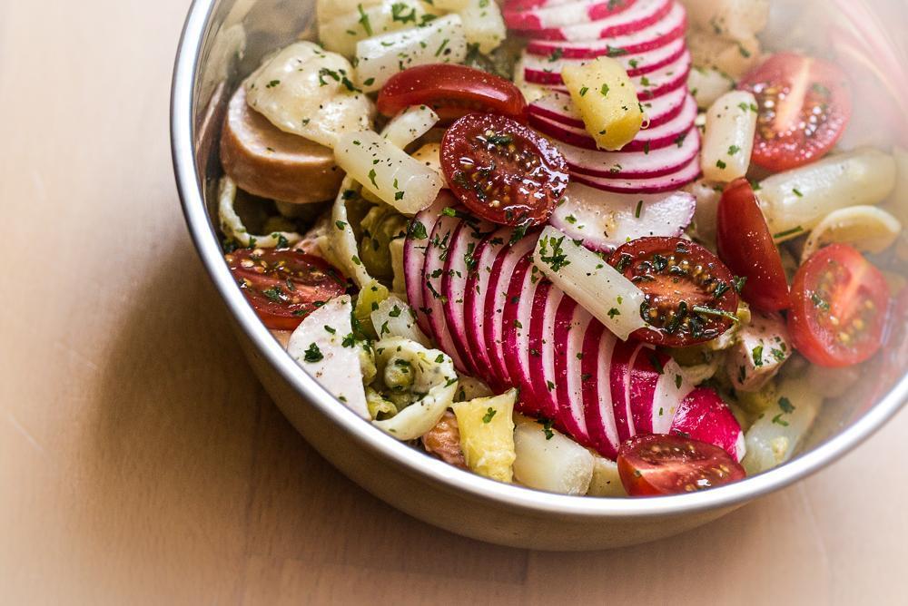 nudelsalat spargel tomate radieschen