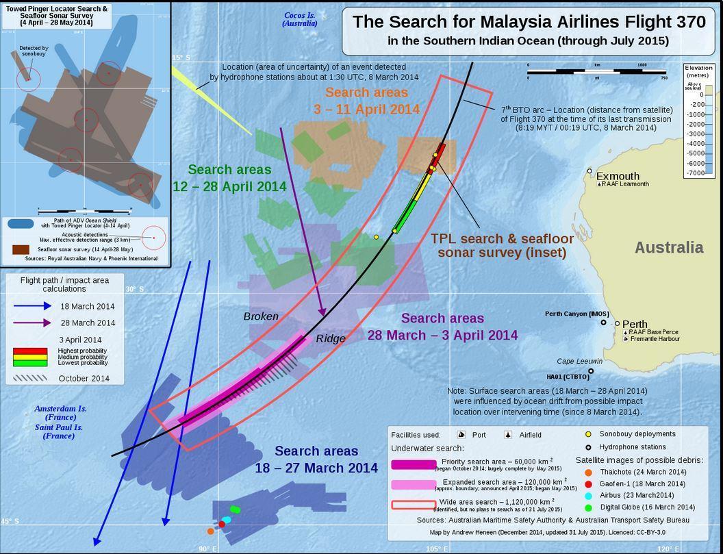 Suchgebiet MH370 von Mrz 2014 bis Juli 2