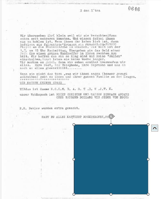 Erpresserschreiben anoymisiert