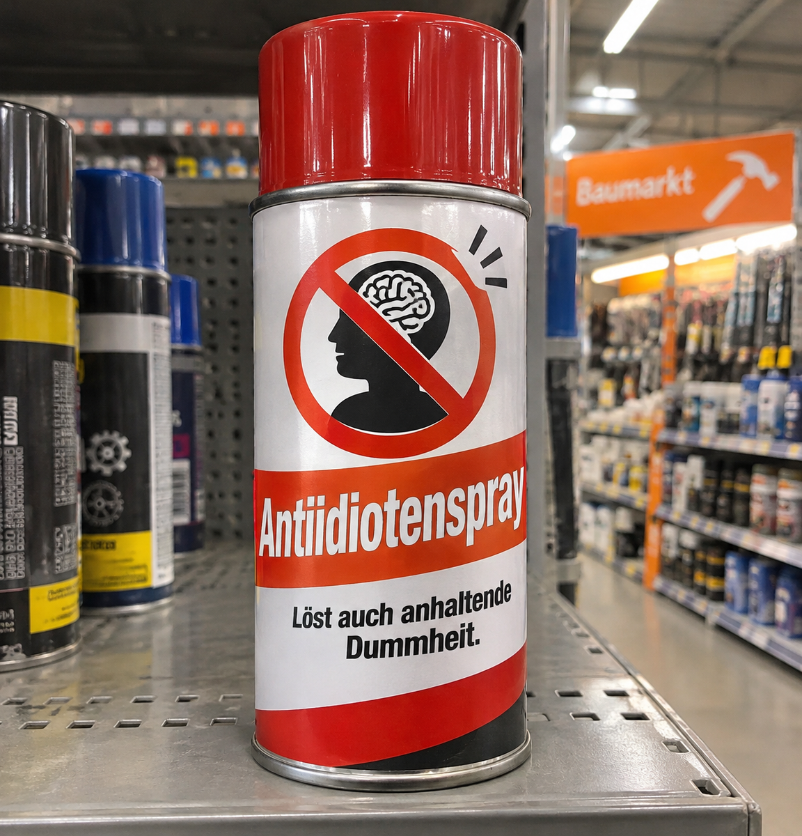 Antiidiotenspray im Baumarktregal