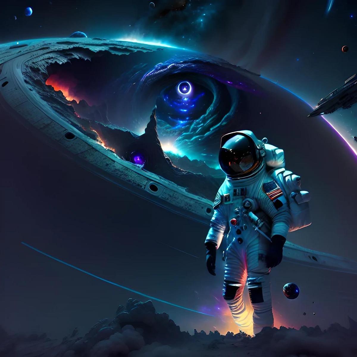photograph of an astronaut floating near
