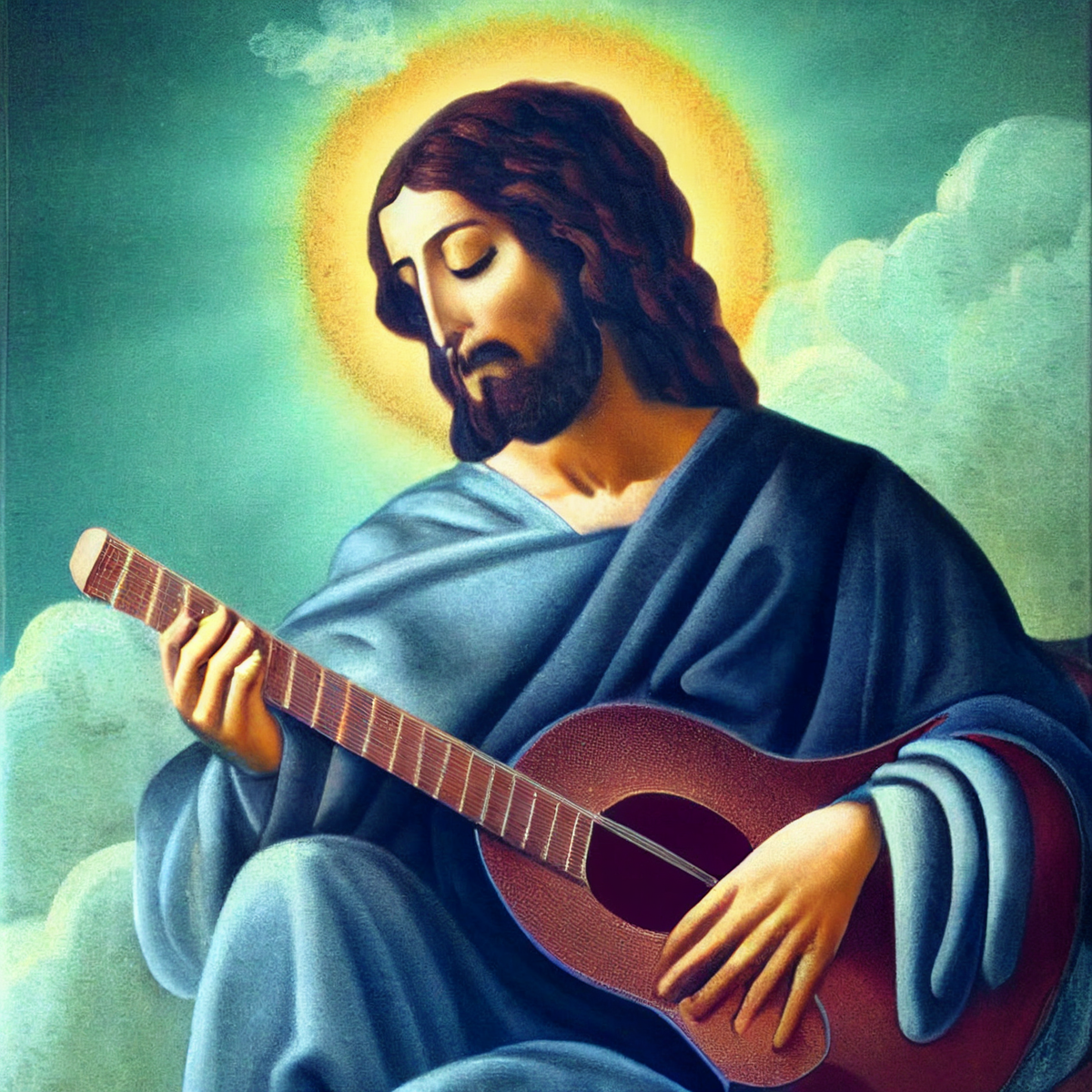 Infidelis jesus playing guitar in heaven