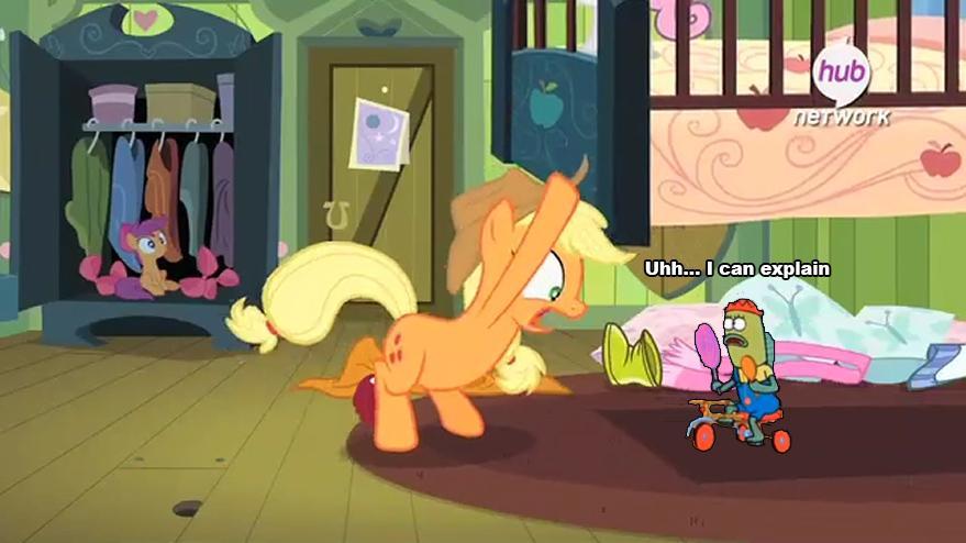 568668 safe applejack meme scootaloo hub