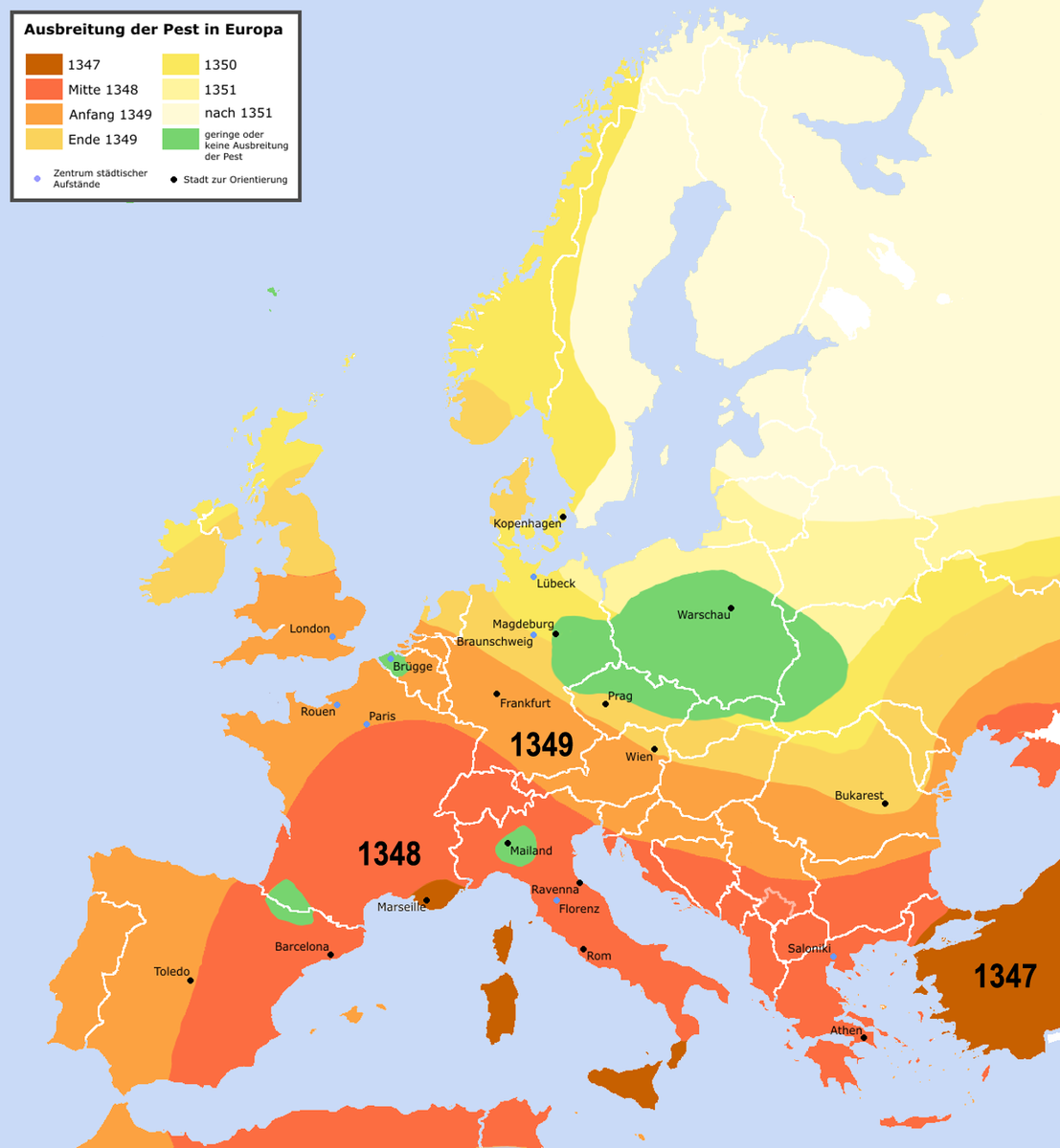 Pestilence spreading 1347 1351 europe.pn