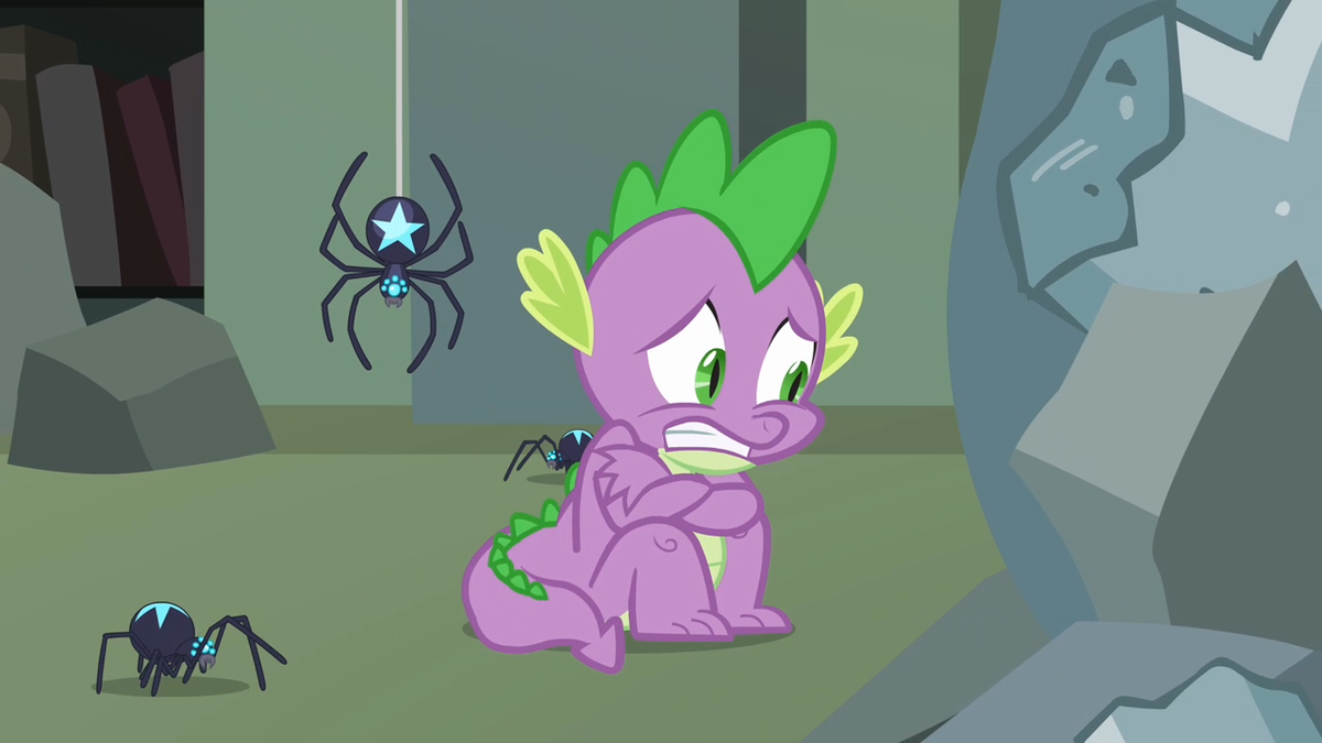 Spike scared with star spiders around hi