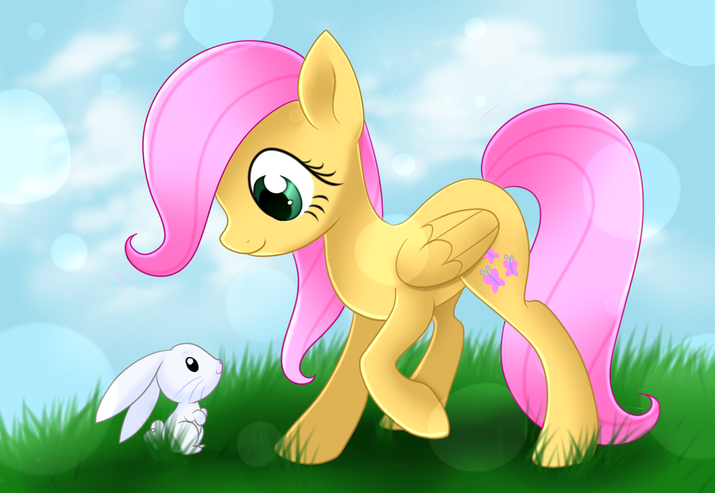 young fluttershy and angel by scarlet sp
