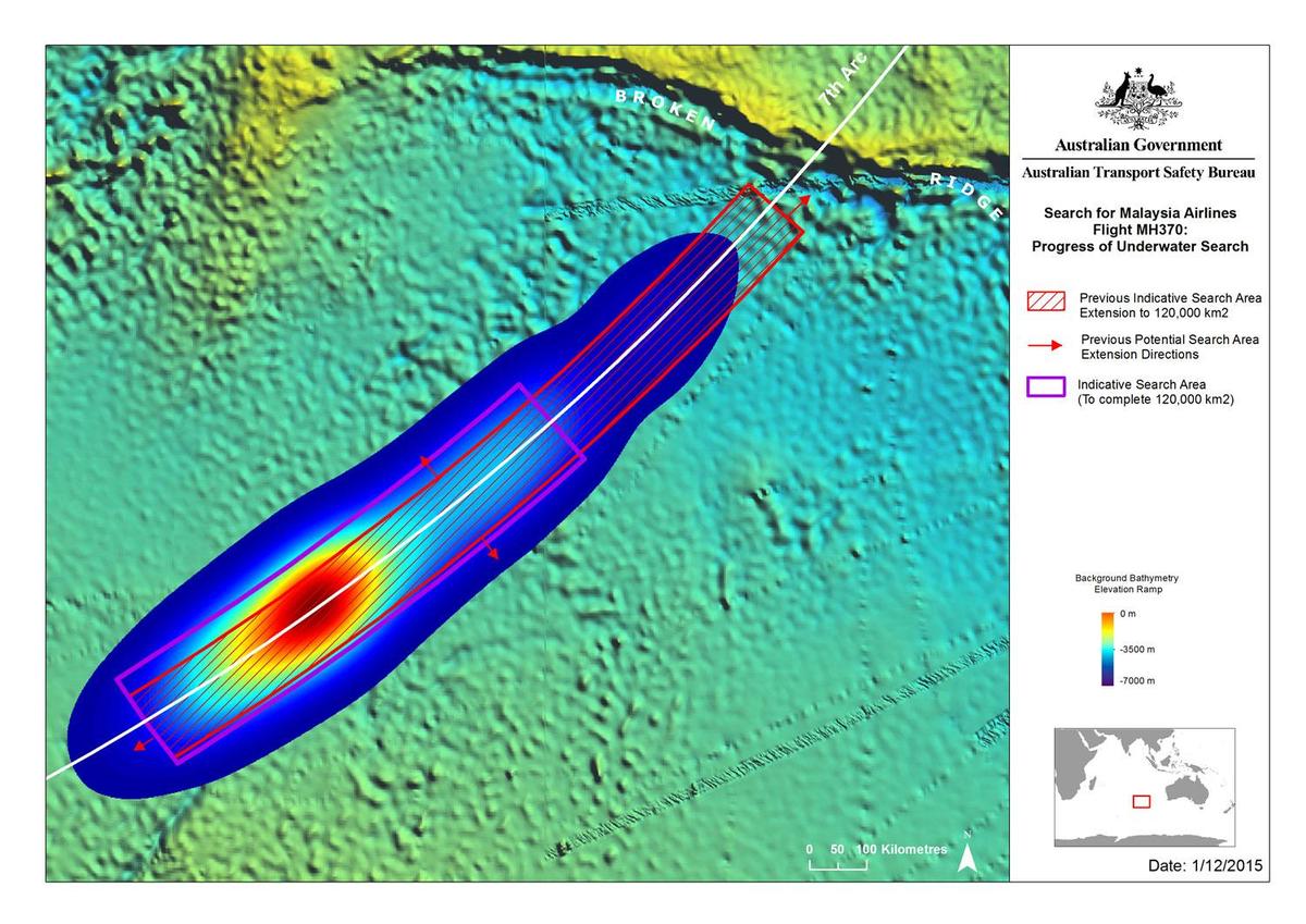 MH370 location probability heat map per 