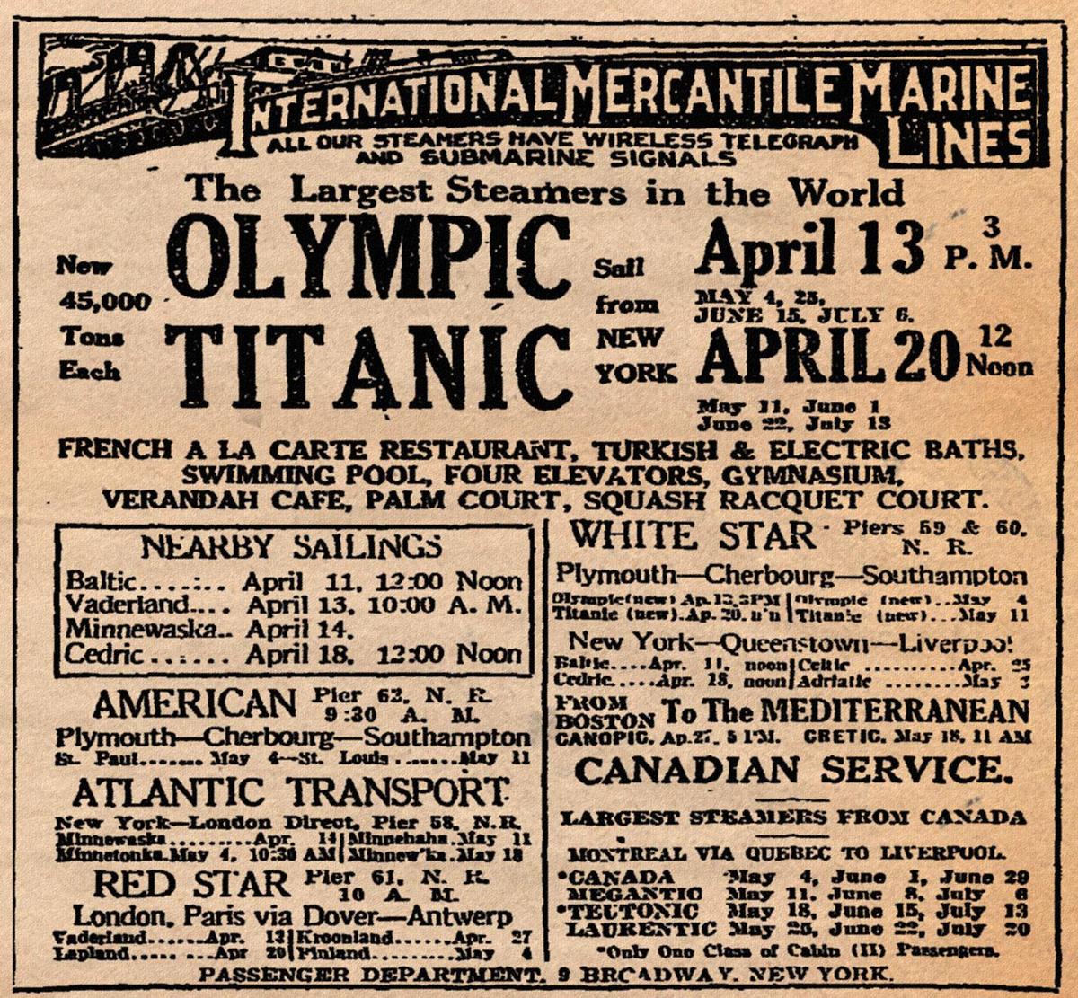 RMS Titanic Ad April 102C 1912
