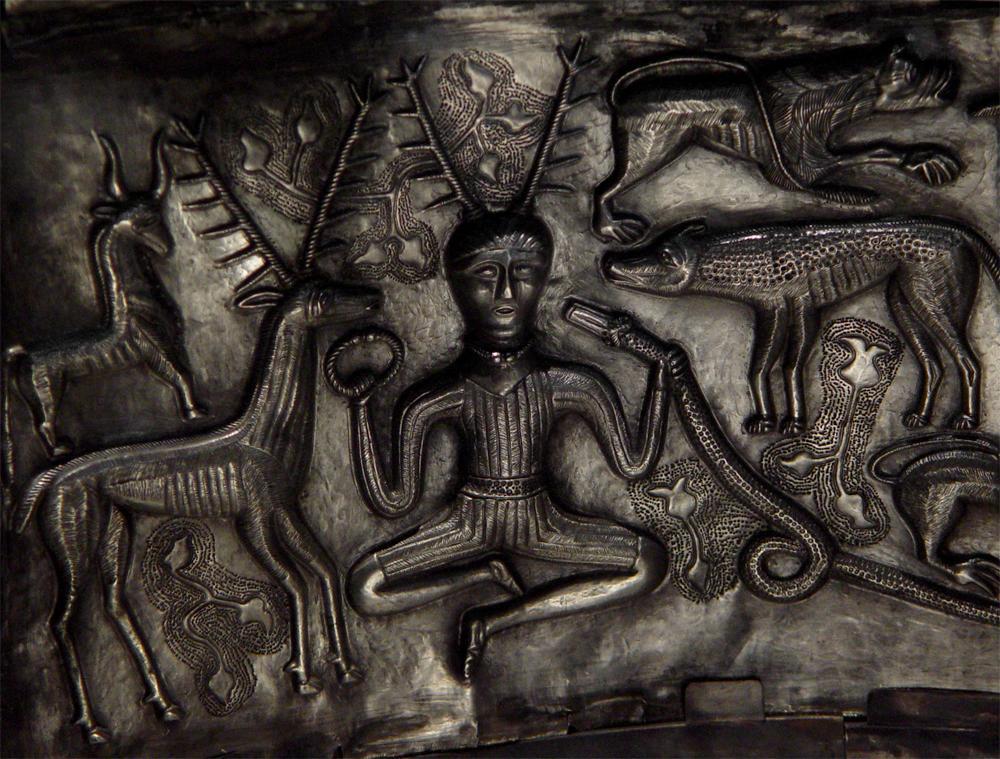 Detail of antlered figure on the Gundest