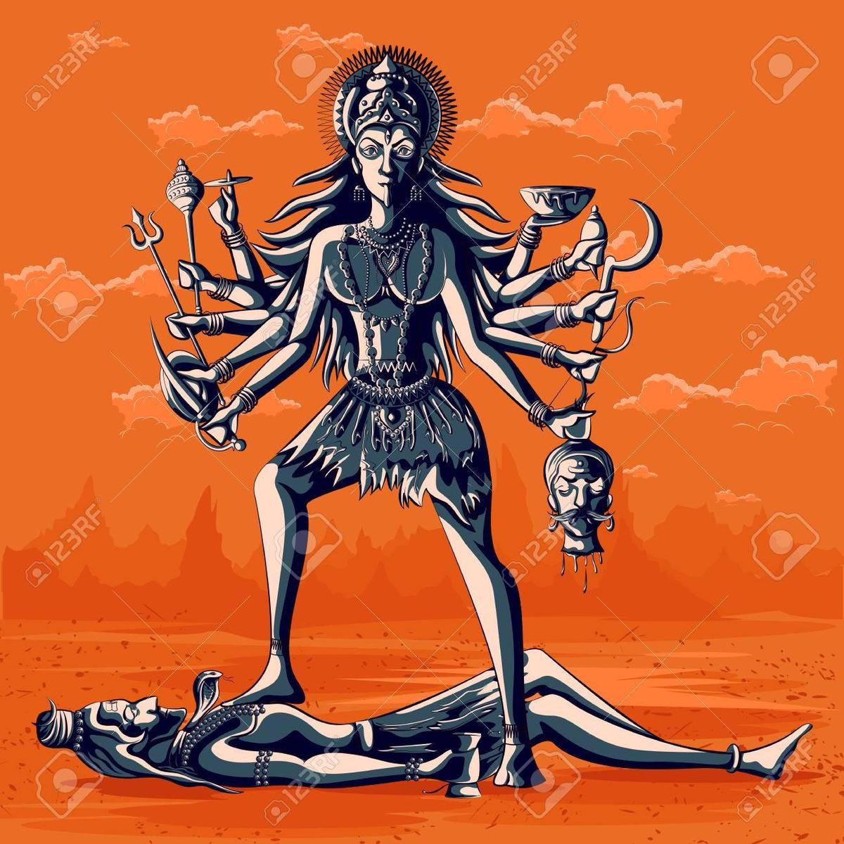 65144790-indian-goddess-kali-with-shiva-